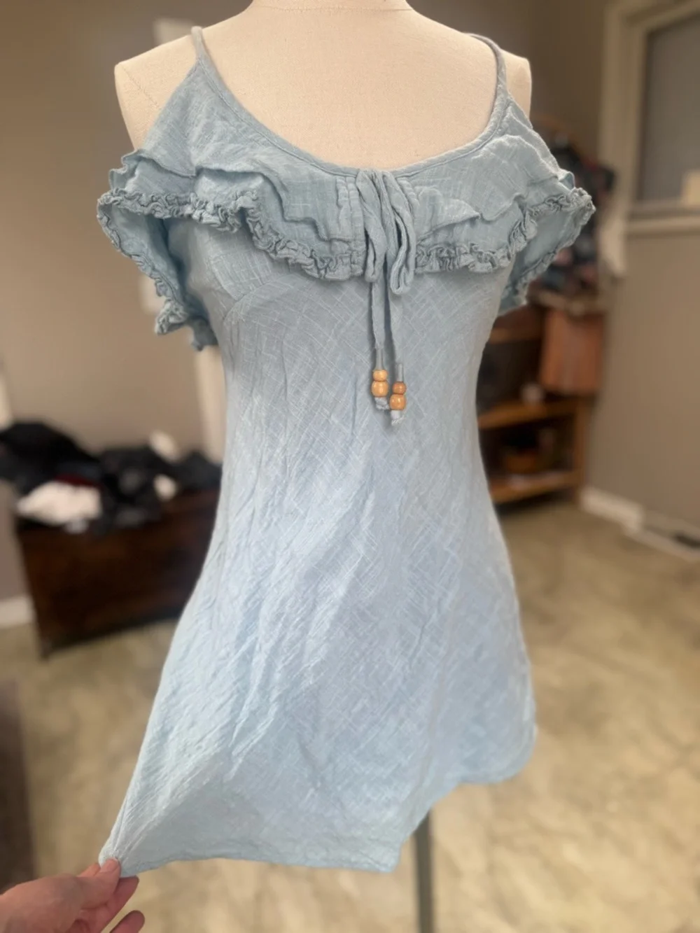 Free People Light Blue Ruffle-Trim Mini Dress - Picture 3 of 10